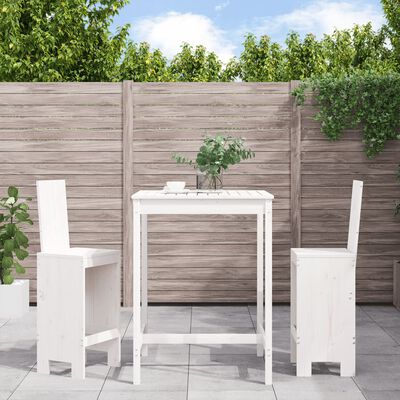 vidaXL 3-daļīgs dārza bāra mēbeļu komplekts, priedes masīvkoks, balts