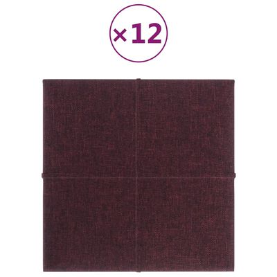 vidaXL sienas paneļi, 12 gab., violeti, 30x30 cm, audums, 1,08 m²