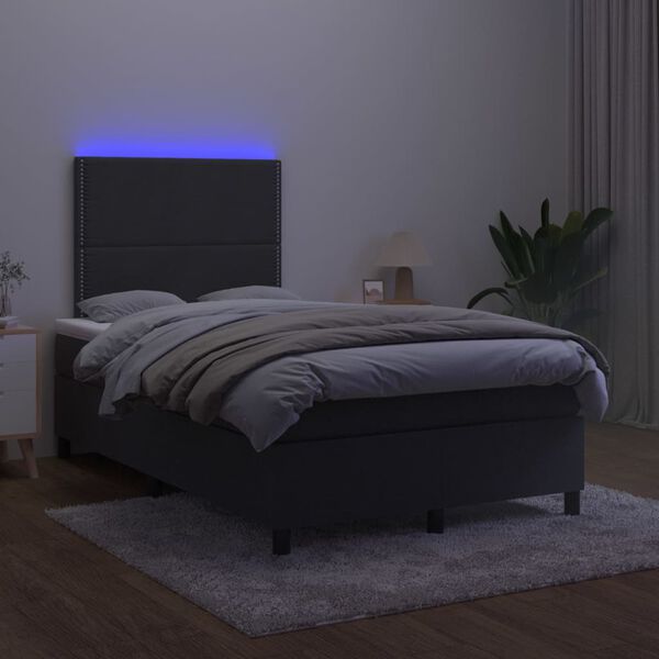 vidaXL atsperu gulta ar matraci, LED, melns samts, 120x190 cm