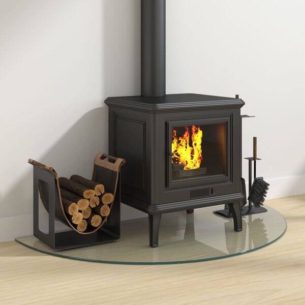 vidaXL kamīna plāksne, pusapaļa, stikls, 1000x500 mm