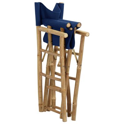 vidaXL režisora krēsli, 2 gab., saliekami, bambuss, zils audums