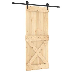 vidaXL Slīdo&scaron;ās durvis Dabiska un melna 85 x 210 cm Cieta priedes koks
