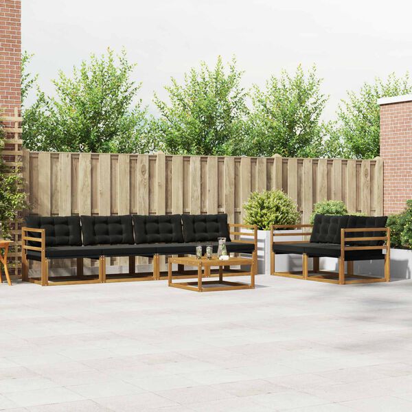 vidaXL Āra dīvānu komplekts ar spilvenu 7 pcs Dabīgs un melns