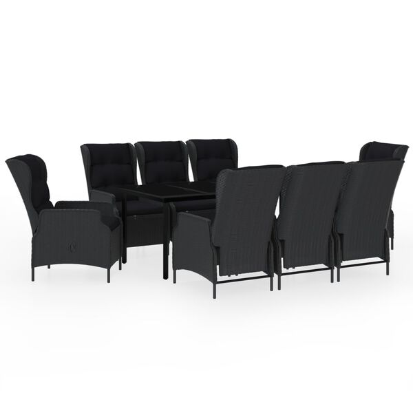 vidaXL 9-daļīgs dārza mēbeļu komplekts, tum&scaron;i pelēks