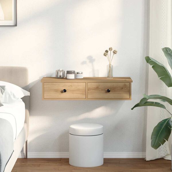 vidaXL sienas plaukts ar atvilktnēm koka krāsā 80x34x17 cm