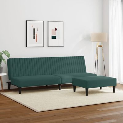 vidaXL divdaļīgs dīvānu komplekts, tumši zaļš samts