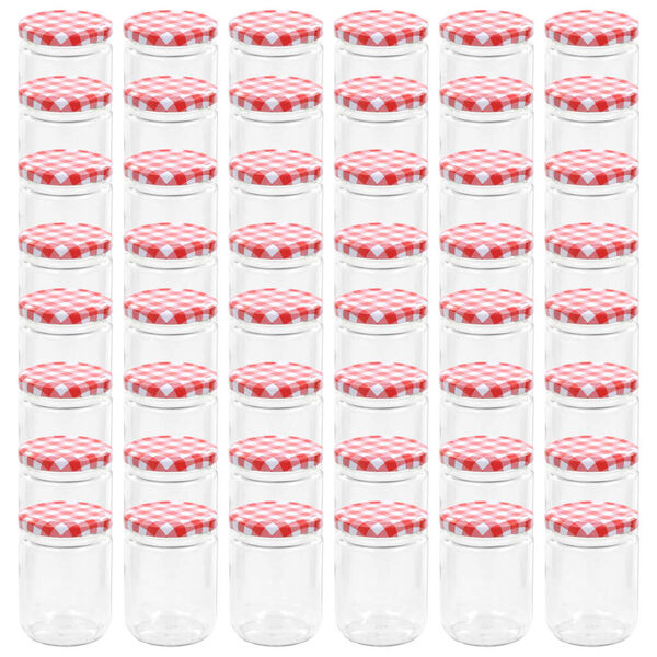 vidaXL ievārījuma burciņas, balti sarkani vāciņi, 48 gab., 230 ml