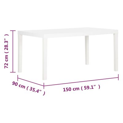 vidaXL dārza galds, 150x90x72 cm, plastmasa, balts