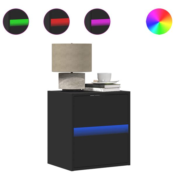 vidaXL sienas naktsskapī&scaron;i ar LED apgaismojumu, melni