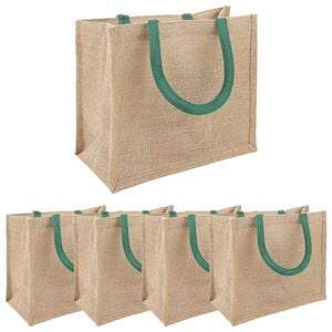 vidaXL Džutas somas 5 Dabiska un zaļa 26 x 22 x 14 cm 100% Tossa džuta
