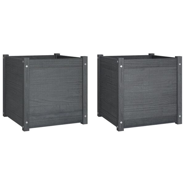 vidaXL dārza puķu kastes, 2 gab., pelēkas, 50x50x50 cm, priedes koks