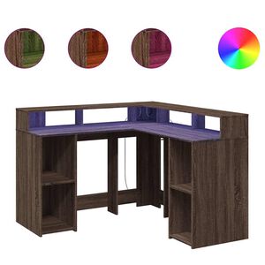 vidaXL rakstāmgalds, LED, ozola krāsa, 130x130x91cm, inženierijas koks