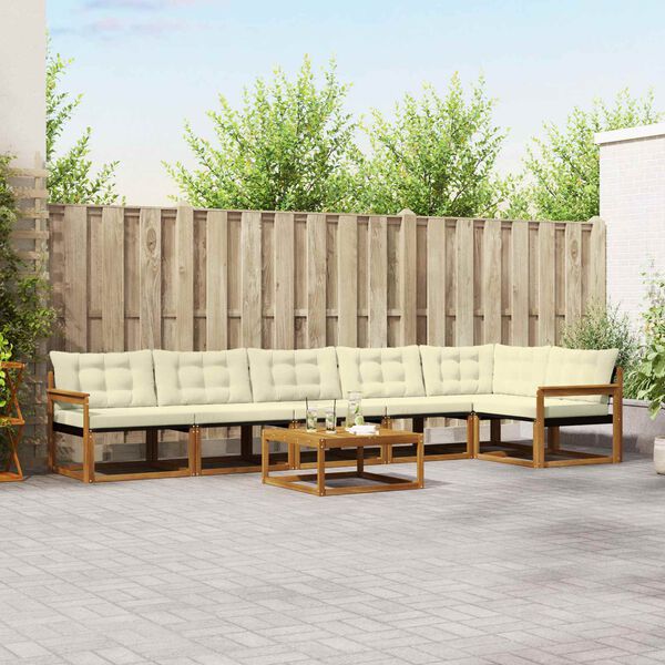 vidaXL Āra dīvānu komplekts ar spilvenu 7 pcs Dabisks un krējuma