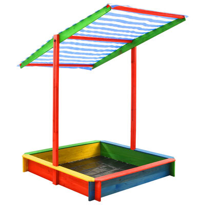 vidaXL smilšu kaste ar regulējamu jumtu, krāsaina, egles koks, UV50