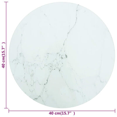vidaXL galda virsma, balta, Ø40x0,8 cm, stikls ar marmora dizainu