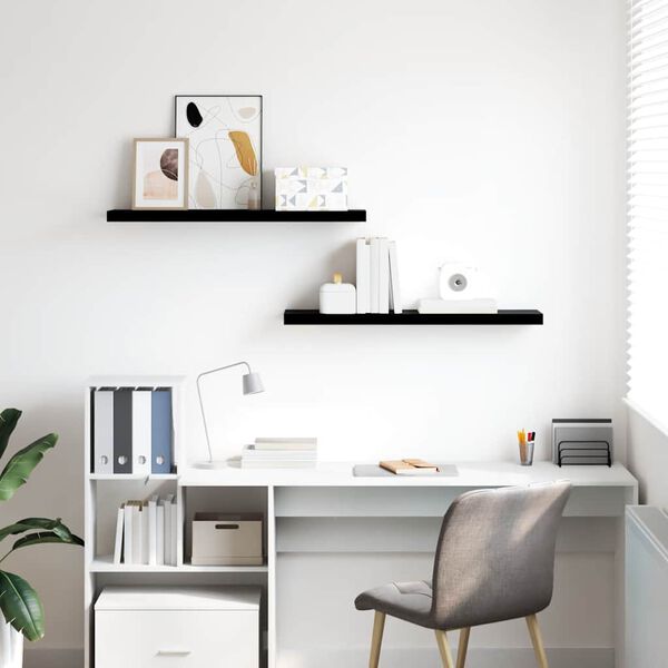 vidaXL sienas plaukti, 2 gab., spīdīgi melni, 90x23,5x3,8 cm, MDF