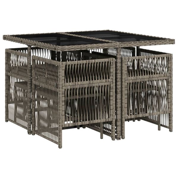 vidaXL 9-daļīgs dārza mēbeļu komplekts ar matračiem, PE rotangpalma