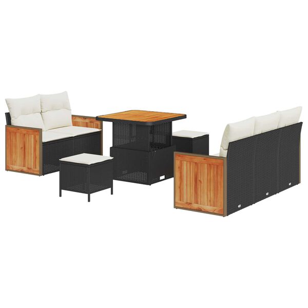 vidaXL Dārza dīvānu komplekts 10 pcs Melns un Krēmkrāsa poliratāns