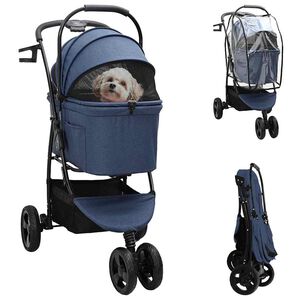 vidaXL Saliekams mājdzīvnieku ratiņ&scaron; Zila 78 x 54 x 101 cm Poliesters