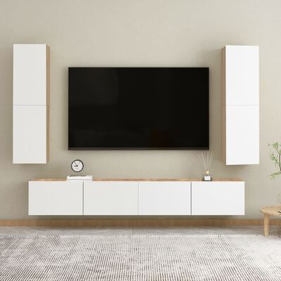 vidaXL TV skapītis, 30,5x30x110 cm, balts, ozola, skaidu plāksne