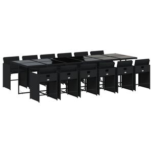 vidaXL 13-daļīgs dārza mēbeļu komplekts ar matračiem, melns PE