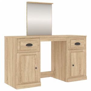 vidaXL galdiņ&scaron; ar spoguli, ozolkoka krāsa, 130x50x132,5 cm