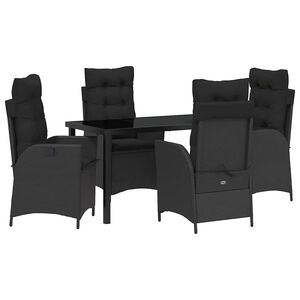 vidaXL Dārza ēdamgalds ar spilvenu 5 pcs Melna poliratāns