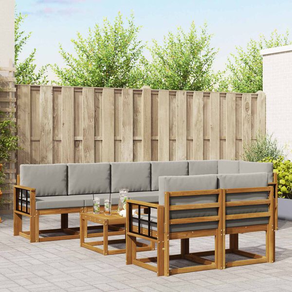 vidaXL Āra dīvānu komplekts ar spilvenu 9 pcs Dabīgs un gai&scaron;i pelēks