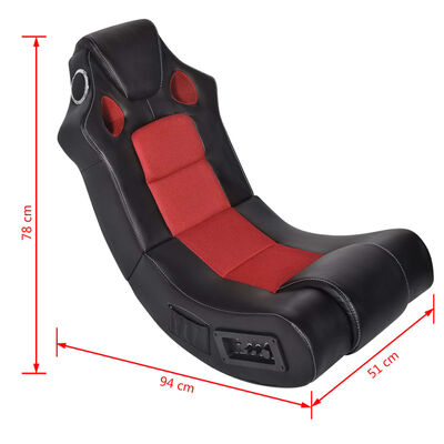 vidaXL muzikāls šūpuļkrēsls, melns ar sarkanu, mākslīgā āda