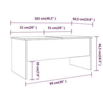 vidaXL kafijas galdiņš, pelēks, 102x50,5x46,5 cm, inženierijas koks