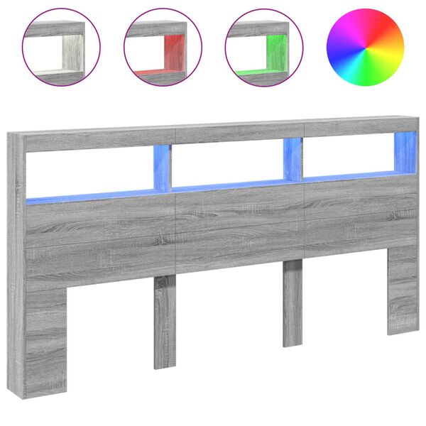 vidaXL galvgaļa skapis ar LED, pelēka ozola, 200x17x102 cm