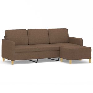 vidaXL trīsvietīgs dīvāns ar kājsoliņu, 180 cm, brūns audums