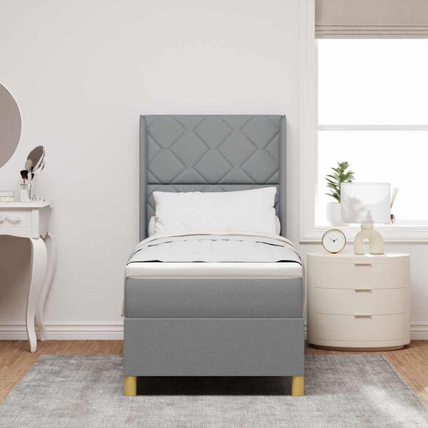 vidaXL Kastītes atsperu gulta Gai&scaron;i pelēks 80 x 200 cm audums