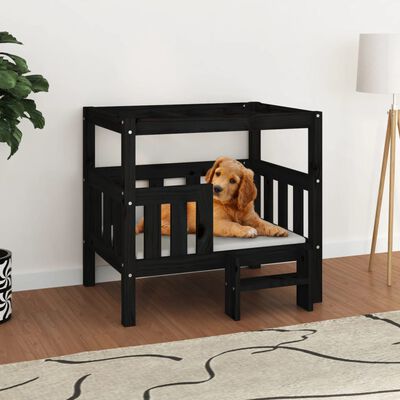 vidaXL suņu gulta, melna, 75,5x63,5x70 cm, priedes masīvkoks