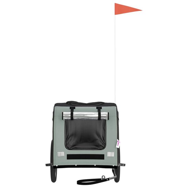 vidaXL mājdzīvnieku velo piekabe, melna ar pelēku, audums un dzelzs