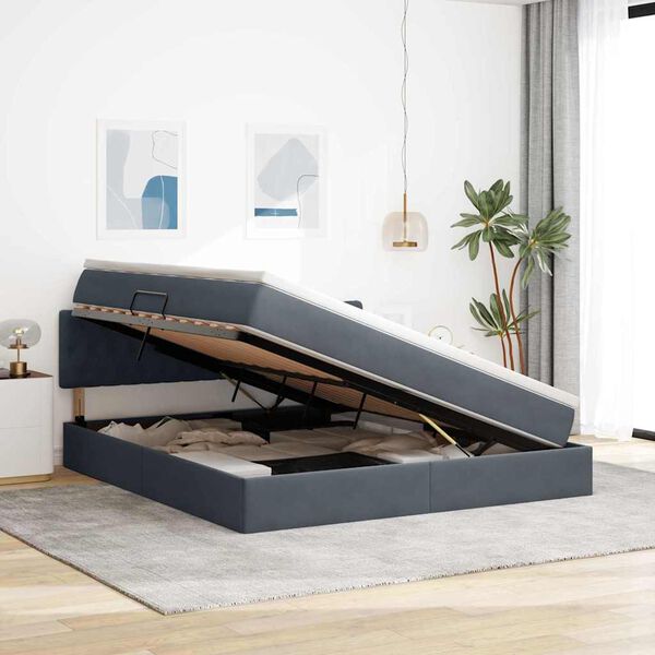 vidaXL Gulta ar uzglabā&scaron;anas vietu un LED Tum&scaron;i pelēks 180 x 200 cm