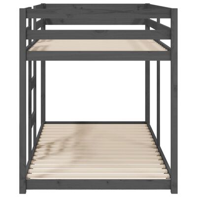 vidaXL divstāvu gulta, pelēka, 90x200 cm, priedes masīvkoks