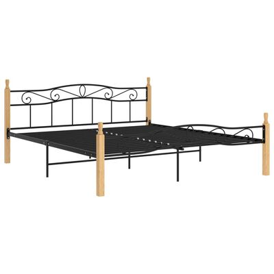 vidaXL gultas rāmis, melns, metāls un ozola masīvkoks, 180x200 cm