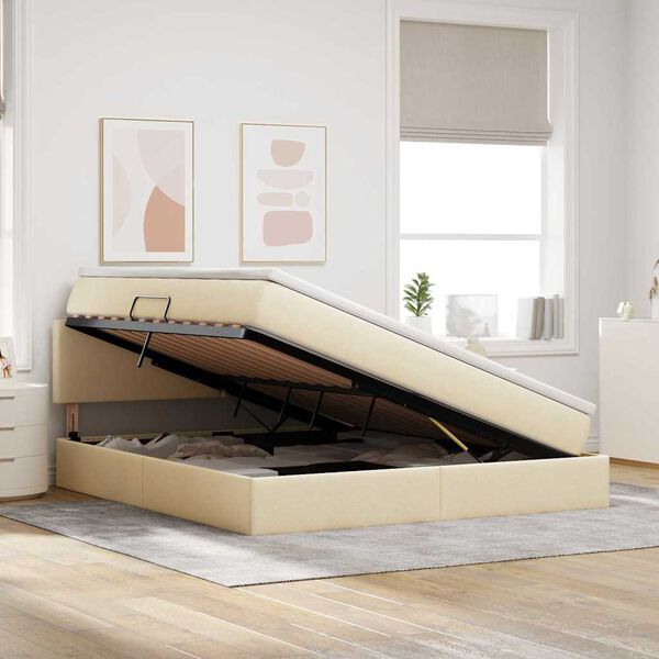 vidaXL Gulta ar uzglabā&scaron;anas vietu un matraci Krēms 160 x 200 cm