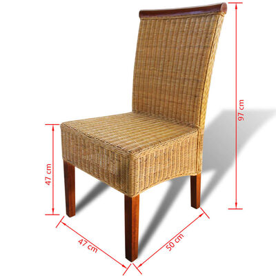 vidaXL virtuves krēsli, 2 gab., brūni, dabīga rotangpalma