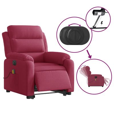 vidaXL elektrisks masāžas krēsls, paceļams/atgāžams, vīnsarkans samts