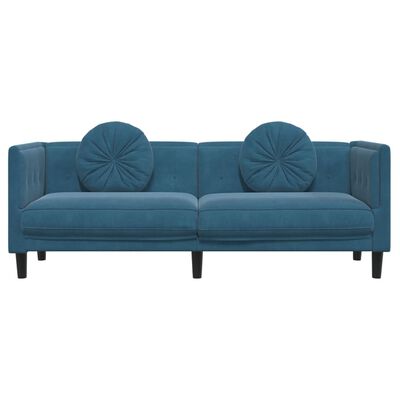 vidaXL trīsvietīgs dīvāns ar matračiem, zils samts
