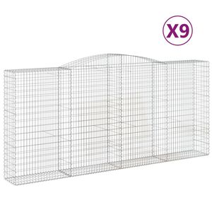 vidaXL arkveida gabiona grozi, 9 gb., 400x50x180/200cm, cinkota dzelzs