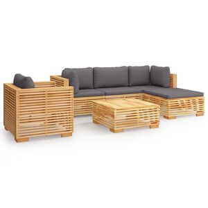 vidaXL 6-daļīgs dārza atpūtas mēbeļu komplekts ar matračiem, tīkkoks