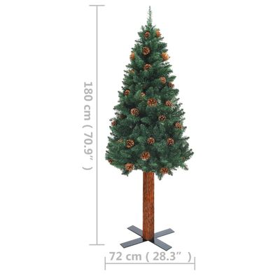vidaXL Ziemassvētku egle, dabīgs koks un čiekuri, zaļa, 180 cm