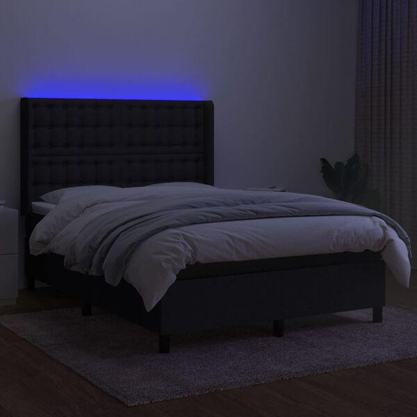 vidaXL atsperu gulta ar matraci, LED, melns audums, 140x190 cm