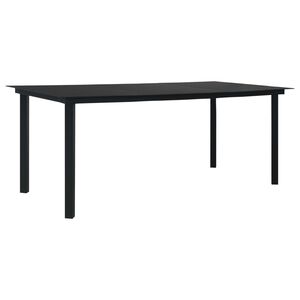 vidaXL dārza galds, melns, 190x90x74 cm, tērauds un stikls