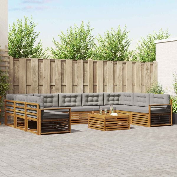 vidaXL Āra dīvānu komplekts ar spilvenu 10 pcs Dabīgs un gai&scaron;i pelēks