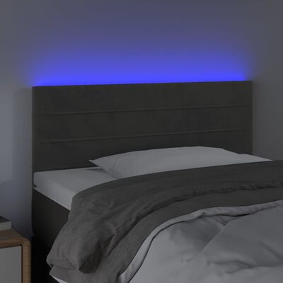 vidaXL gultas galvgalis ar LED, 90x5x78/88 cm, tumši pelēks samts
