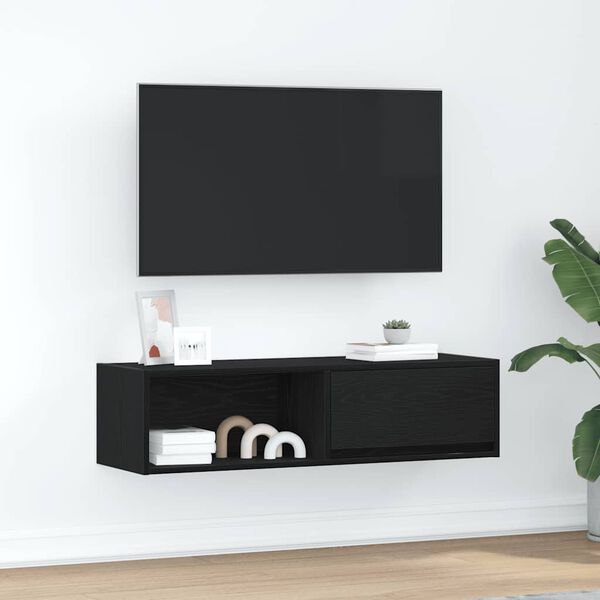 vidaXL TV skapis, melns ozola 100x31x25,5 cm inženierijas koks